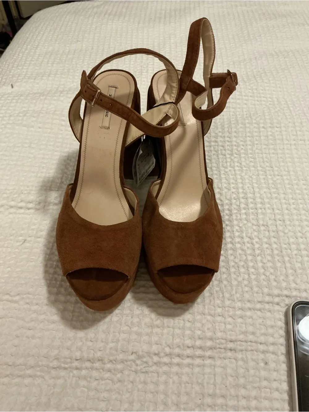 Zara Brown Suede Platform Block Heel Sandals